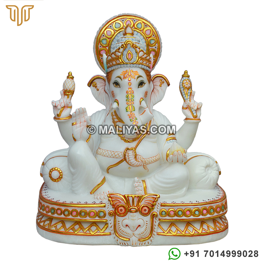 White Stone Beautiful Ganesha Sculpture