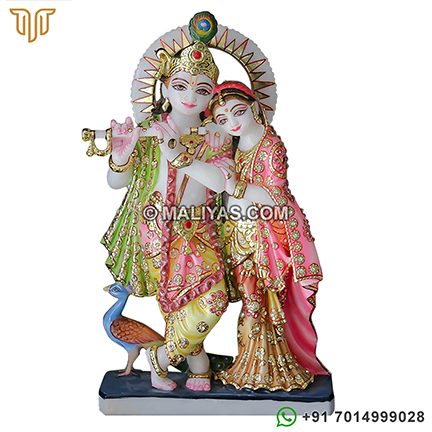 Antique Marble Radha Krishna Statue