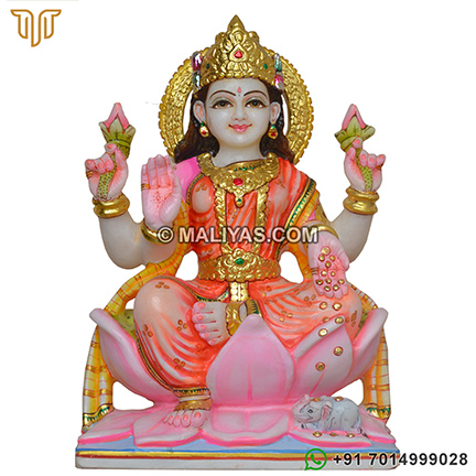 Beautiful Laxmi Statue Seated on lotus flower
