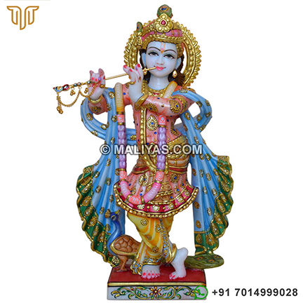 Beautiful Lord Krishna carved in marble