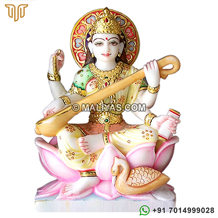 Beautiful Saraswati Statue from White Marble