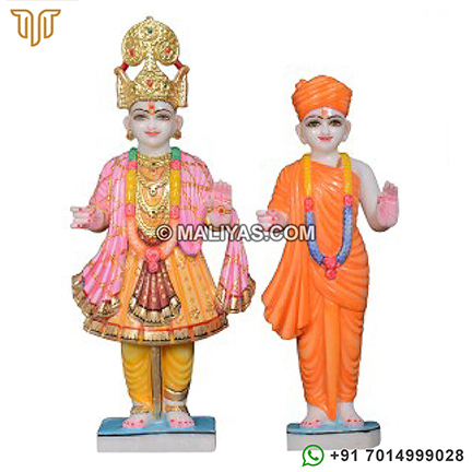 Beautifully Carved Marble God Swaminarayan and Gunatitanand Swami