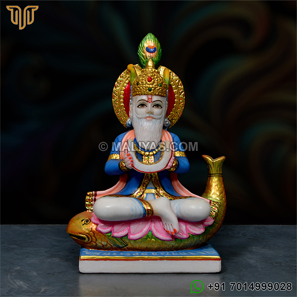 Beautifully Carved Marble Jhulelal Statue