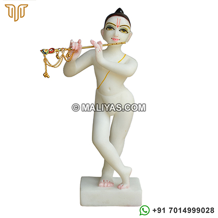 Carved Iskcon Krishna Statue from White Marble
