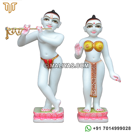 Carved Iskcon Radha Krishna Statue makrana Marble
