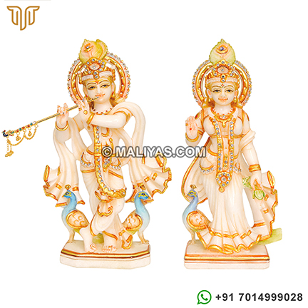 Carved Radha Krishna Statue from Marble