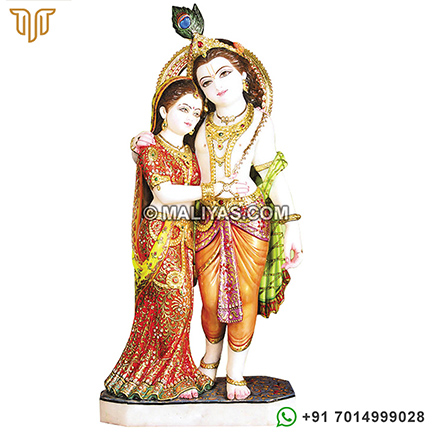 Carved Radha Krishna Statue in white marble