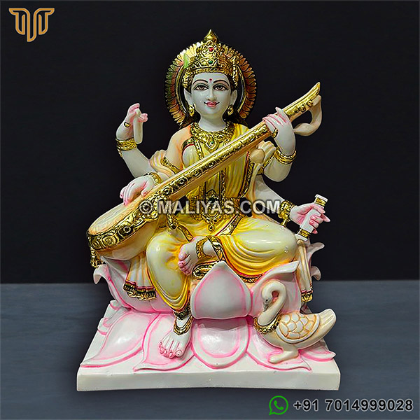 Cultured Marble fiber Saraswati Mata Moorti