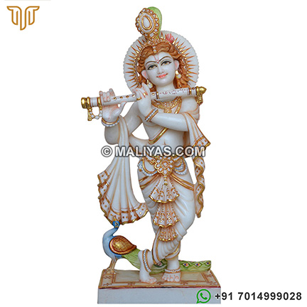Exquisite Krishna with peacock Statue in Marble