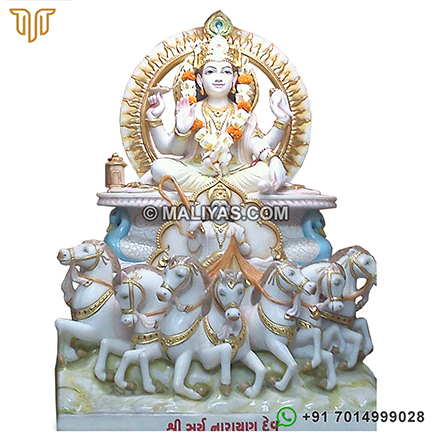 Golden Painted Marble Surya bhagavan Statue