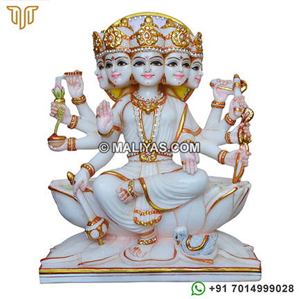 Golden work Marble Panchmukhi Gayatri Mata Statue
