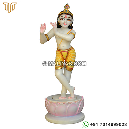 Handmade Iskcon Krishna Statue from White Marble