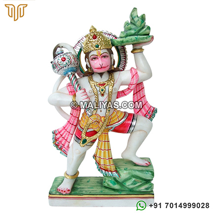 Hanuman statue lifting mountain from marble