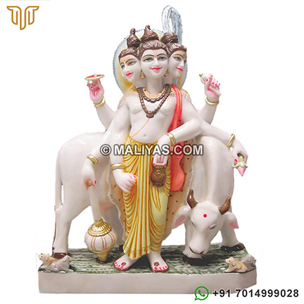 Hindu God White Dattatreya Marble Statue