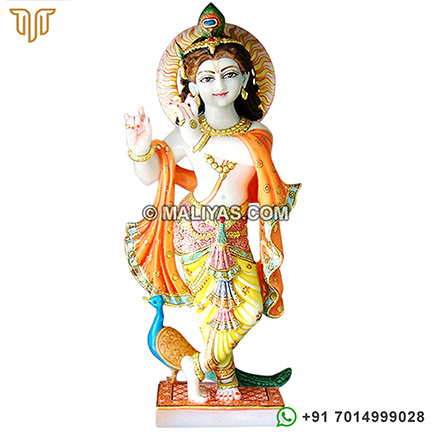 Krishna with peacock Statue in Marble stone