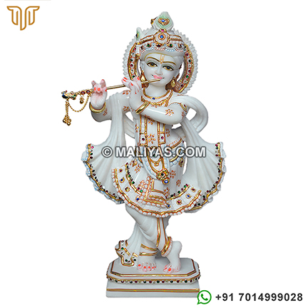 Lord Krishna playing Flute carved from marble