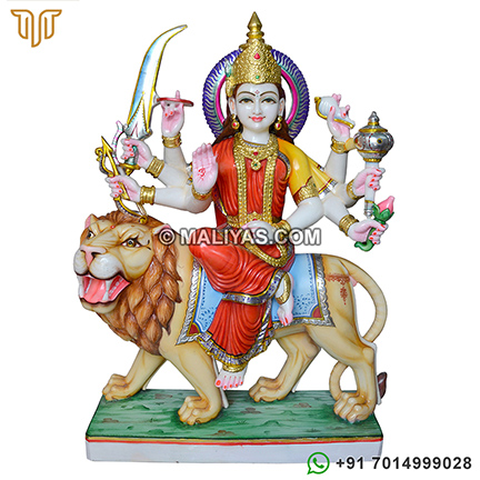 Marble Durga Statue with painting