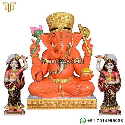 Marble Ganesh Moorti with Riddhi Siddhi
