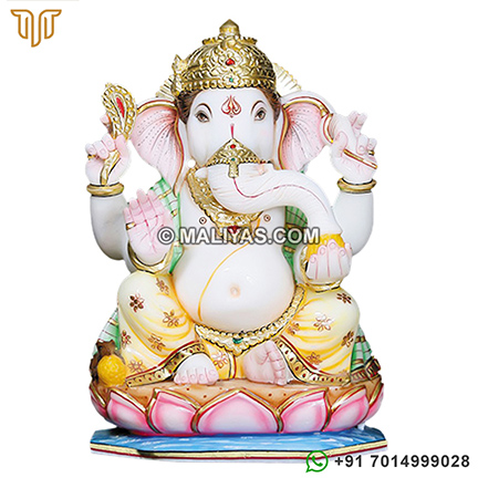 Marble Ganesh statue with painting work