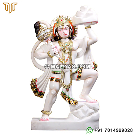Marble Hanuman Statue carrying Mountain