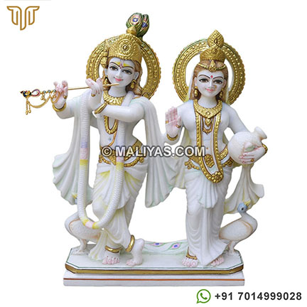 Marble Krishna playing Flute and Radha along with him