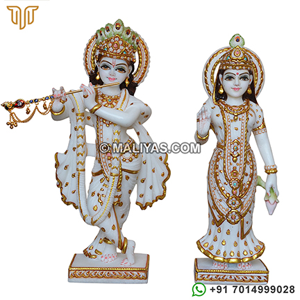 Marble Radha krishna Statu With Gold Work