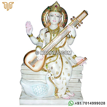 Marble Saraswati statue carved out from marble