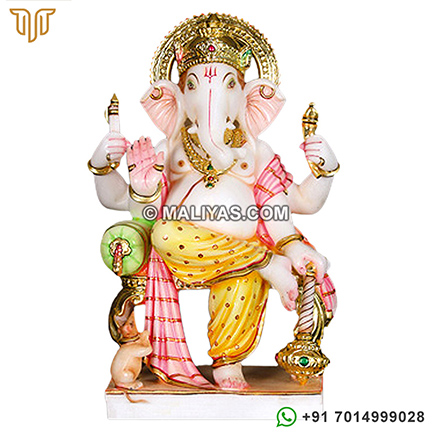 Marble ganesh statue sitting on singhasan