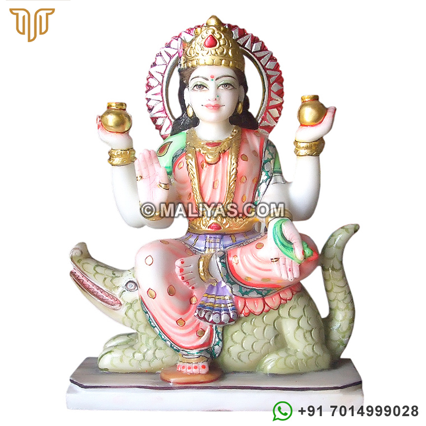 Marble ganga maa Statue sitting on crocodile