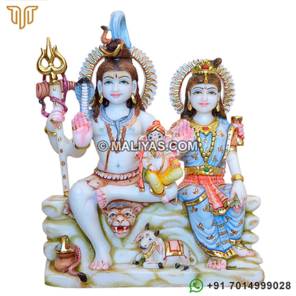 Marble lord shankar parivar statue with painting