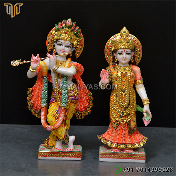 Muilticolour Marble Radha Krishna Statue