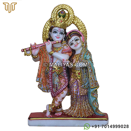 Multi Colored Marble Radha krishna statue