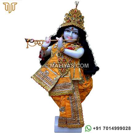 Painted Iskcon Marble Krishna Statue