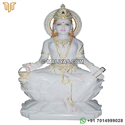 Pure white marble Gayatri Statue for sale
