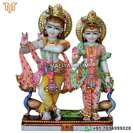 Radha Krishna Peacock Stone Statue