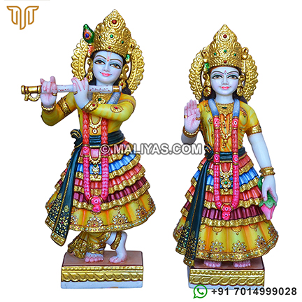 Standing Colored Marble Radha krishna statue