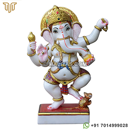 Traditional Jaipur Dancing Marble Ganesha Statue