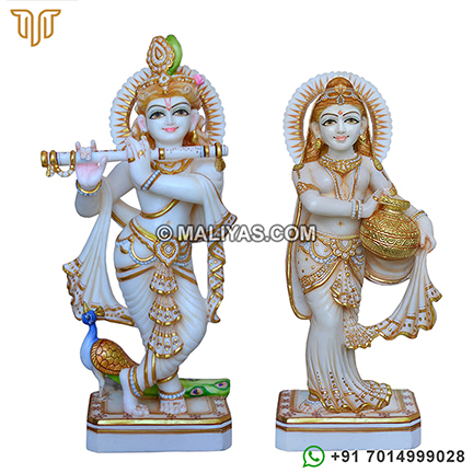 Unique Radha Krishna Statue from White Marble