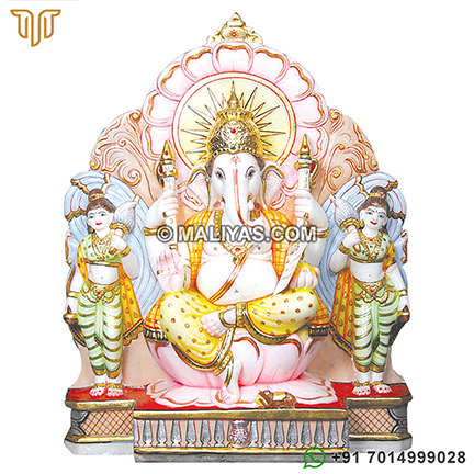 Unique marble Ganesh sitting with Riddhi Siddhi