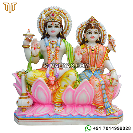 Vishnu Ji Laxmi Maa Marble Statues With Painting
