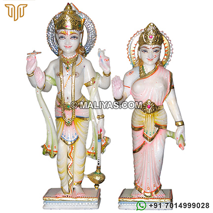 Vishnu Laxmi Statue from White Marble