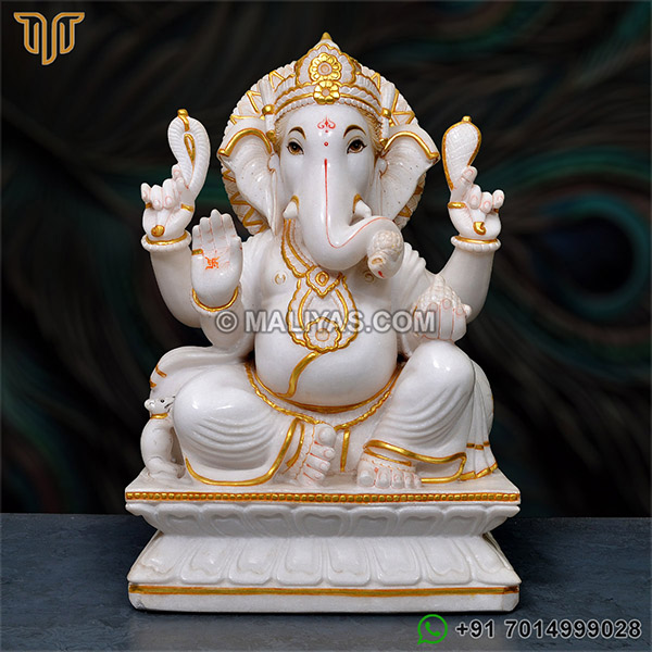 White Marble Ganesh Murti - 24 Inch
