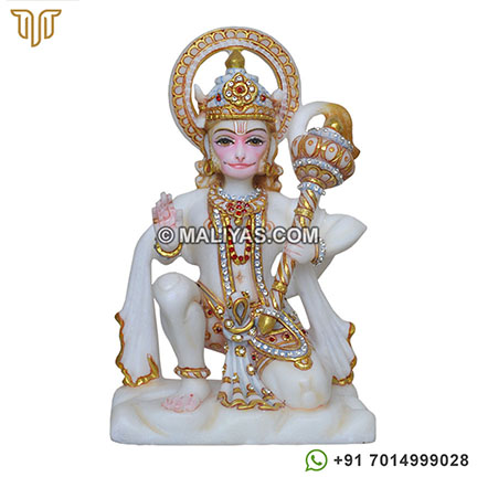 White Marble hanuman Statue for Mandir