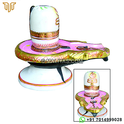 White marble shivling with painting