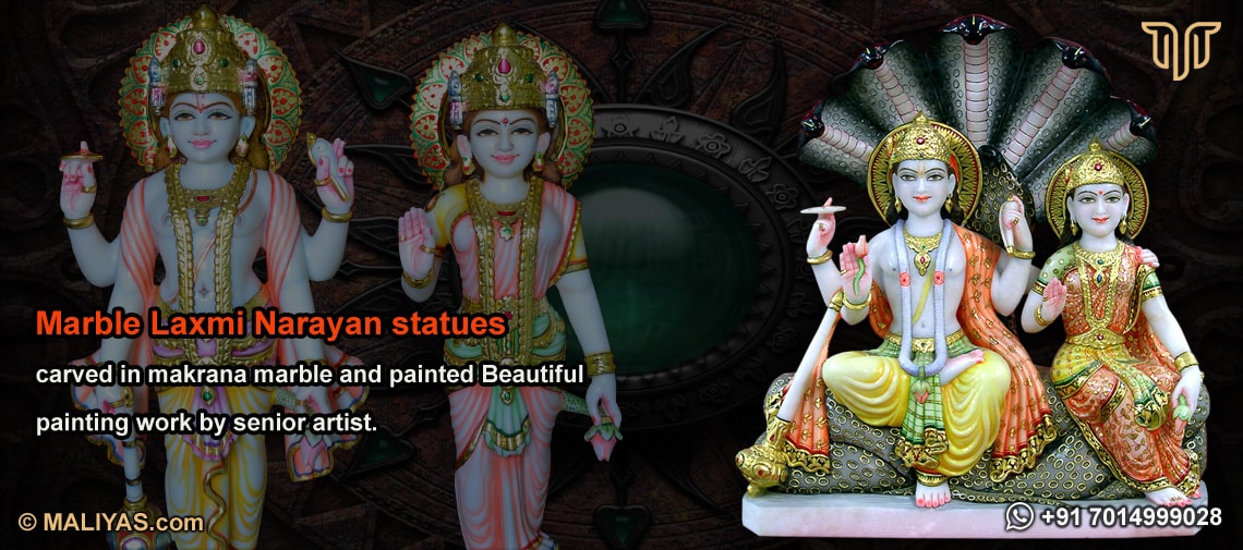32CM Temple Mandir Altar Hand Painted Dust Marble Lakshmi Narayan Sculpture Narayana Laxmi Figurine Idol Vishnu Lakshmi Statue